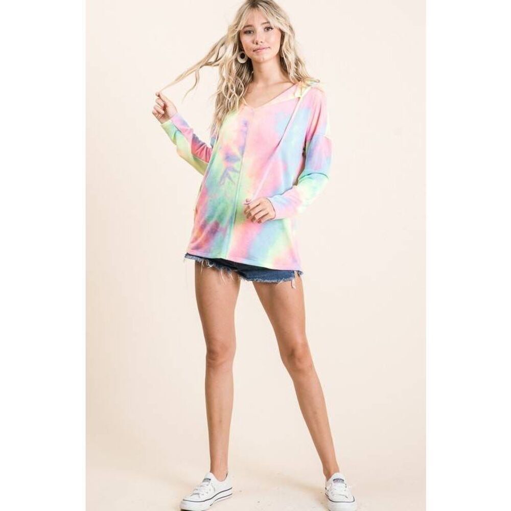🎁 BiBi Tie Dye Terry Long Sleeve Hoodie sz Small - Picture 2 of 15
